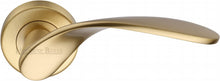 Load image into Gallery viewer, Heritage Brass Door Handle Lever Latch on Round Rose Volo Design