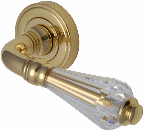 Heritage Brass Door Handle Lever Latch on Round Rose Crystal Design
