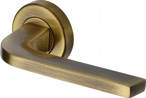 Heritage Brass Door Handle Lever on Rose Bellagio Design