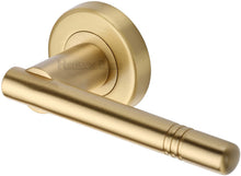 Load image into Gallery viewer, Heritage Brass Door Handle Lever Latch on Round Rose Alicia Design