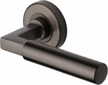 Load image into Gallery viewer, Heritage Brass Door Handle Lever on Rose Bauhaus Design