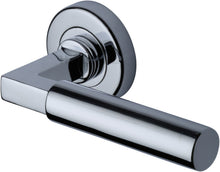 Load image into Gallery viewer, Heritage Brass Door Handle Lever on Rose Bauhaus Design