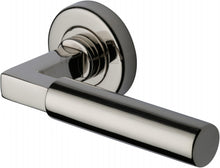 Load image into Gallery viewer, Heritage Brass Door Handle Lever on Rose Bauhaus Design