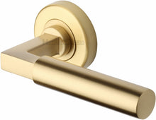 Load image into Gallery viewer, Heritage Brass Door Handle Lever on Rose Bauhaus Design