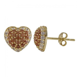 DLF Gold Plated Sterling Silver,.5mm Champagne Puffed Heart With White Border, Post Stud Gold/Champagne/White Earrings