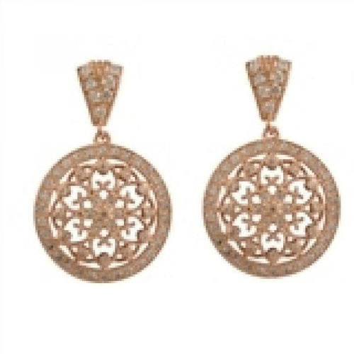 DLF Rose-Gold-White Tone Sterling Silver CZ Circle Post Earrings With Flower Design W17