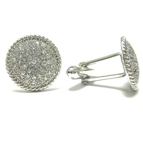 DLF Sterling Silver Cufflinks With White CZ Pave 19mm