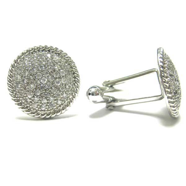 DLF Sterling Silver Cufflinks With White CZ Pave 19mm
