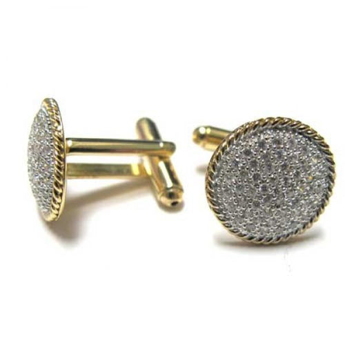 DLF Two Tone Sterling Silver Cuff Link With White CZ Pave 19mm