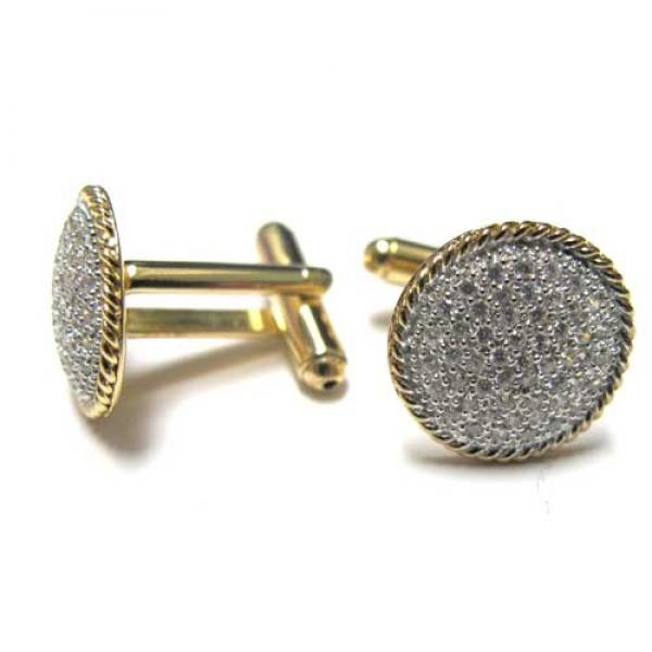 DLF Two Tone Sterling Silver Cuff Link With White CZ Pave 19mm