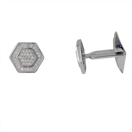 DLF Sterling Silver Hexagon CZ Cufflink