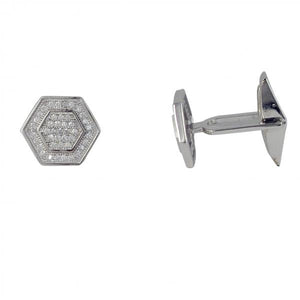 DLF Sterling Silver Hexagon CZ Cufflink