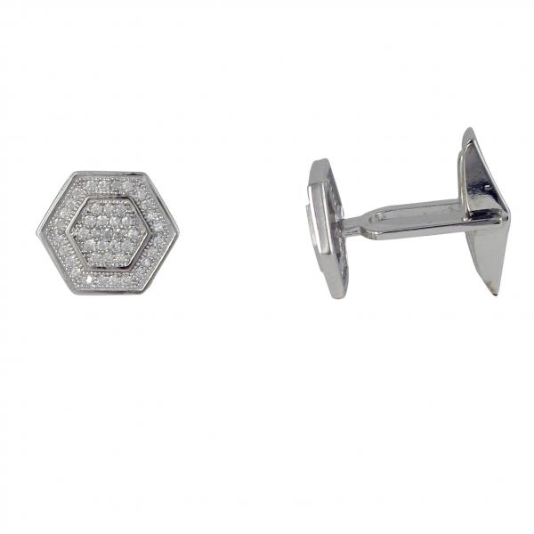 DLF Sterling Silver Hexagon CZ Cufflink