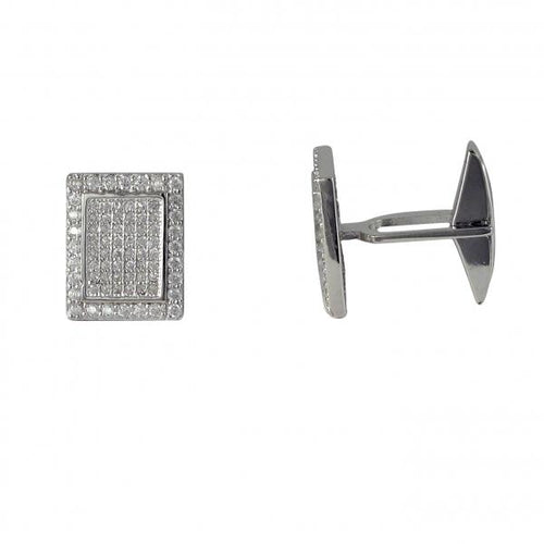 DLF Sterling Silver Rectangle White CZ Cufflink