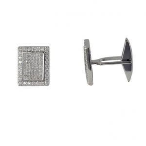 DLF Sterling Silver Rectangle White CZ Cufflink