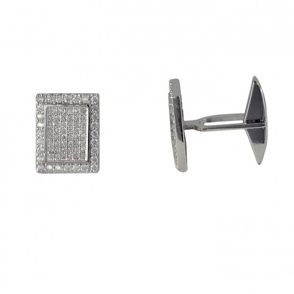 DLF Sterling Silver Rectangle White CZ Cufflink