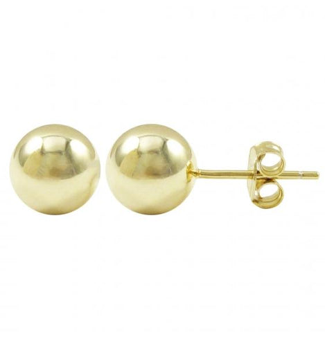 DLF Gold Plated Sterling Silver 8mm Ball, Post Stud Gold Earrings