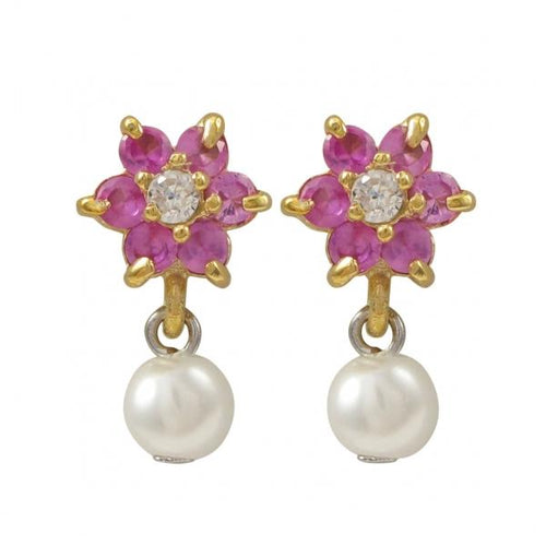 DLF Ruby Flower Gold/Ruby/White Earring W18