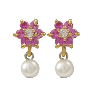 DLF Ruby Flower Gold/Ruby/White Earring W18