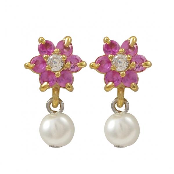 DLF Ruby Flower Gold/Ruby/White Earring W18
