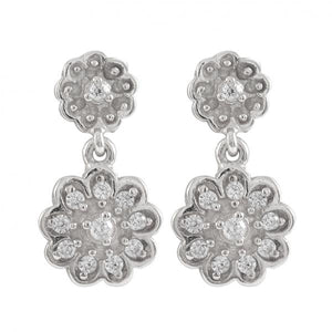 DLF Double Flower Rhodium Plated Sterling Silver/White  Post Earrings W18