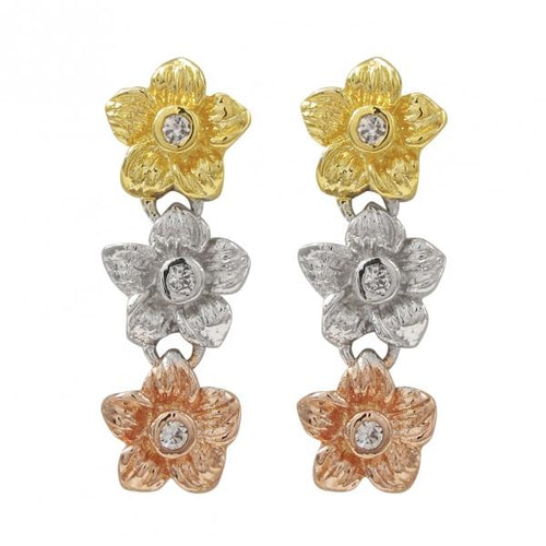 DLF Tri Color Shiny Sterling Silver Flower Earring W18