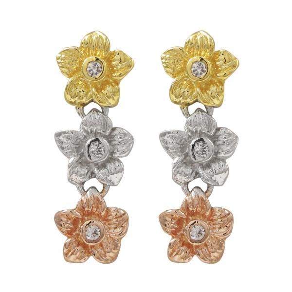 DLF Tri Color Shiny Sterling Silver Flower Earring W18