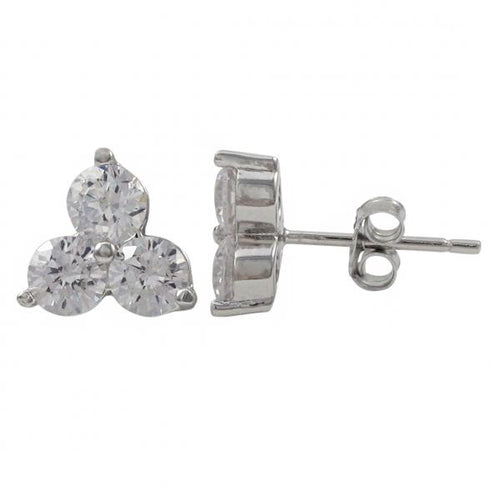 DLF Rhodium Plated Sterling Silver, Three 4mm Post Stud White/Silver Earrings