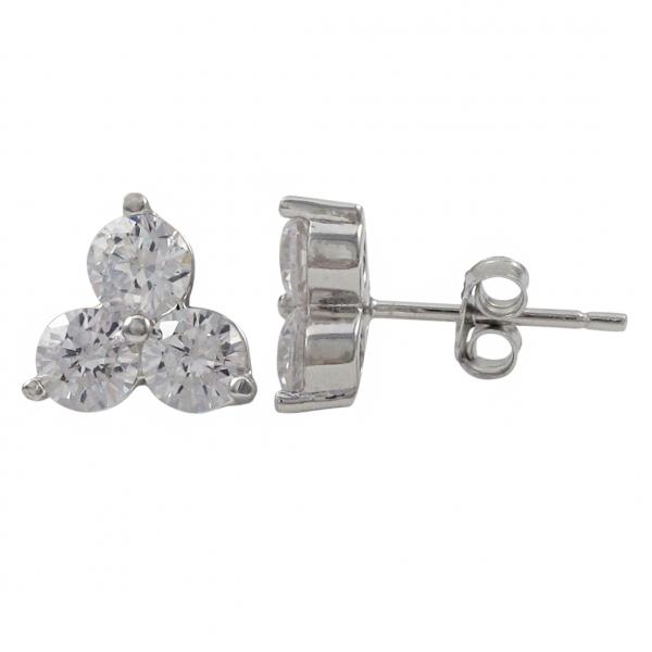 DLF Rhodium Plated Sterling Silver, Three 4mm Post Stud White/Silver Earrings