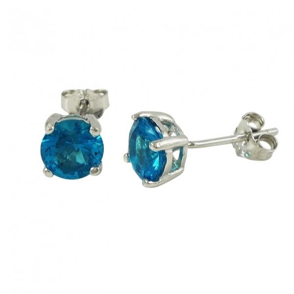 DLF Aqua 6mm, Sterling Silver Post Aqua/Silver Earrings