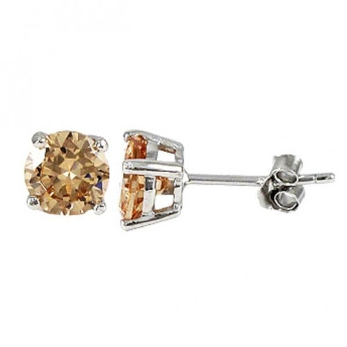 DLF Champagne 6mm, Sterling Silver Post Champagne/Silver Earrings