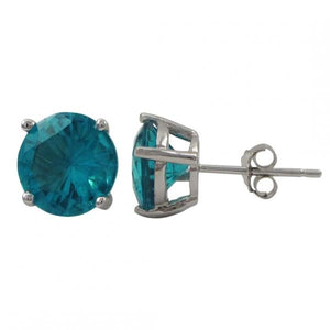 DLF Aqua 8mm Round, Sterling Silver Post Aqua/Silver Earrings