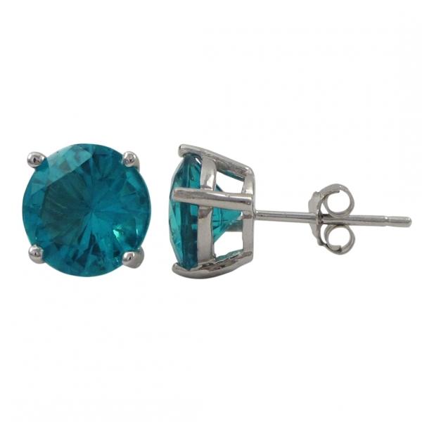 DLF Aqua 8mm Round, Sterling Silver Post Aqua/Silver Earrings