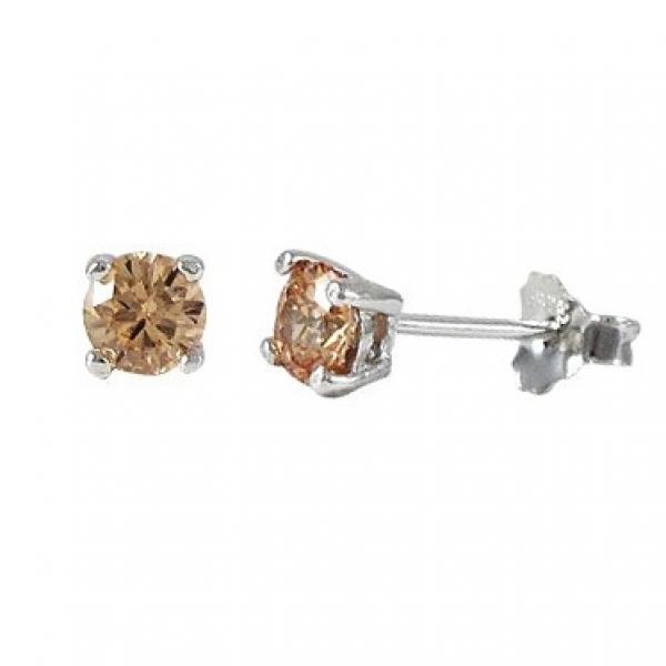 DLF Champagne Round Sterling Silver Post Earrings W18