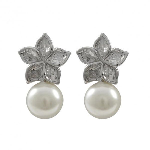 DLF Flower Hanging Pearl Silver/White Earrings W17