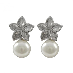 DLF Flower Hanging Pearl Silver/White Earrings W17