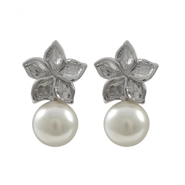 DLF Flower Hanging Pearl Silver/White Earrings W17