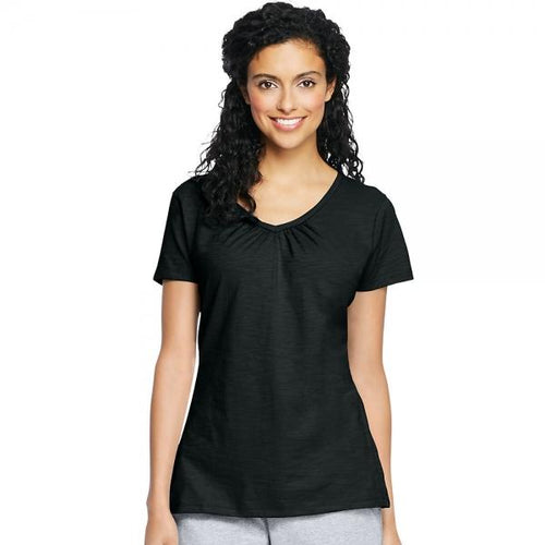 Hanes Women's Slub Jersey Shirred V-Neck