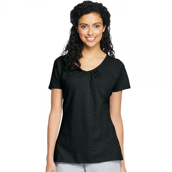 Hanes Women's Slub Jersey Shirred V-Neck