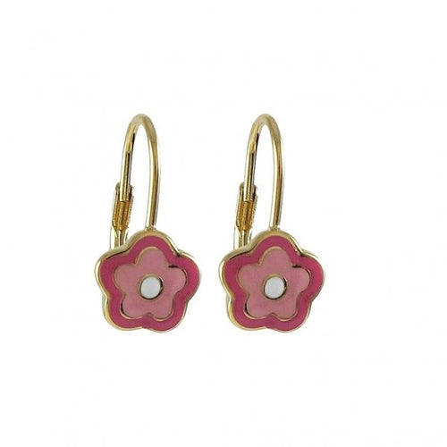 DLF Hot Pink, Light Pink, And White Enamel Flower-Gold Plated Brass Lever Back Earrings W18
