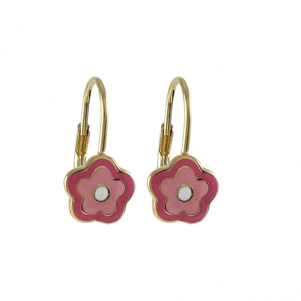 DLF Hot Pink, Light Pink, And White Enamel Flower-Gold Plated Brass Lever Back Earrings W18