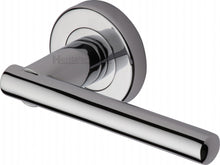 Load image into Gallery viewer, Heritage Brass Door Handle Lever Latch on Round Rose Challenger Design