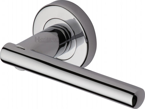 Heritage Brass Door Handle Lever Latch on Round Rose Challenger Design