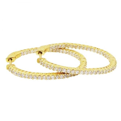 DLF Gold Plated Sterling Silver Oval Hoop Gold/White Earrings