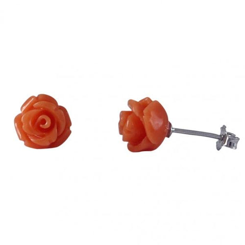 DLF Orange 8mm Flower, Sterling Silver Post Stud Earrings W18