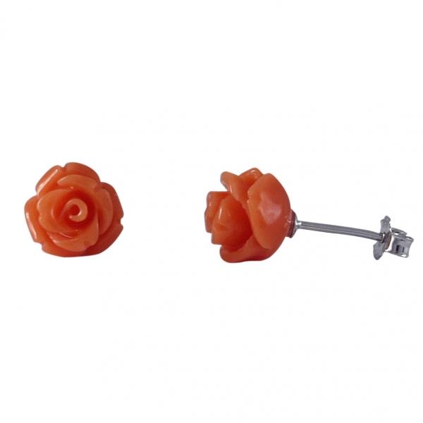 DLF Orange 8mm Flower, Sterling Silver Post Stud Earrings W18