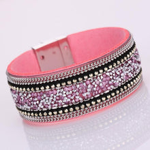 Load image into Gallery viewer, Women Bohemian Crystal Cowhide Bracelets Wrist Chains Black