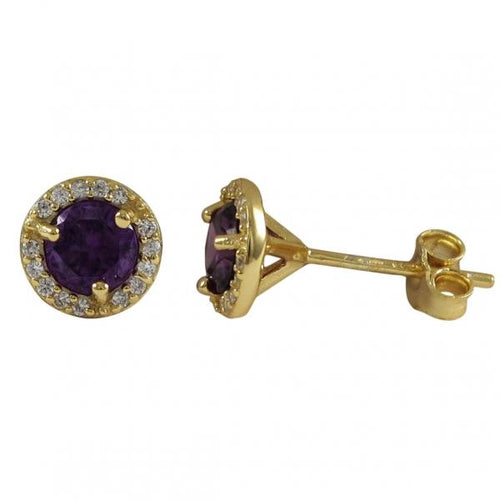 DLF Amy 5mm Round With White Border, Gold Plated Sterling Silver 8mm Round Post Stud Gold/White/Amy Earrings