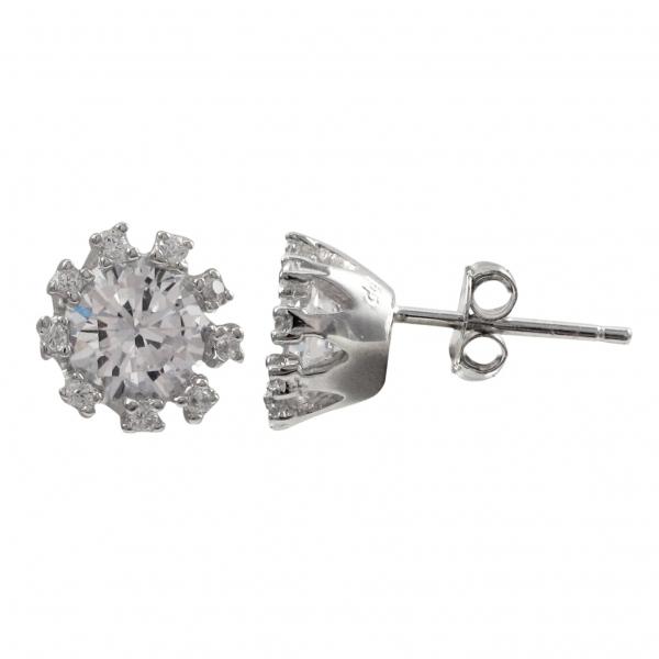 DLF Rhodium Plated Sterling Silver, 8.25mm Round Stud Post Earrings