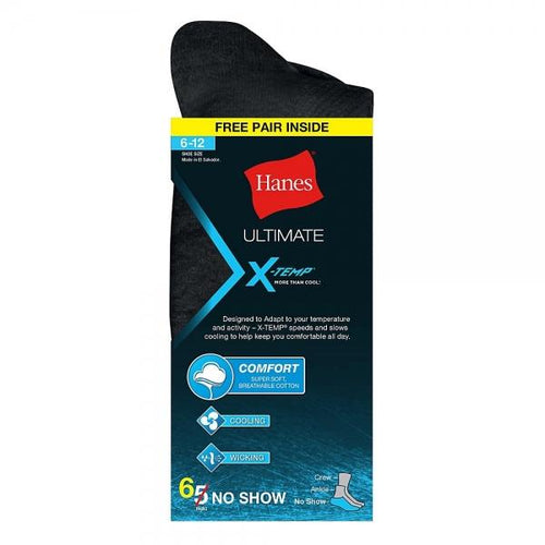 Hanes Ultimate™ X-Temp® Men's No-Show Black 6-Pack (Includes 1 Free Bonus Pair)